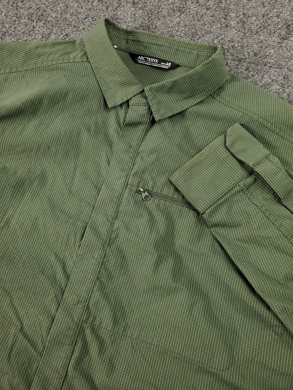 Arcteryx Kaslo Shirt Large Snap Button Up Long Sleeve Hiking Performance Green